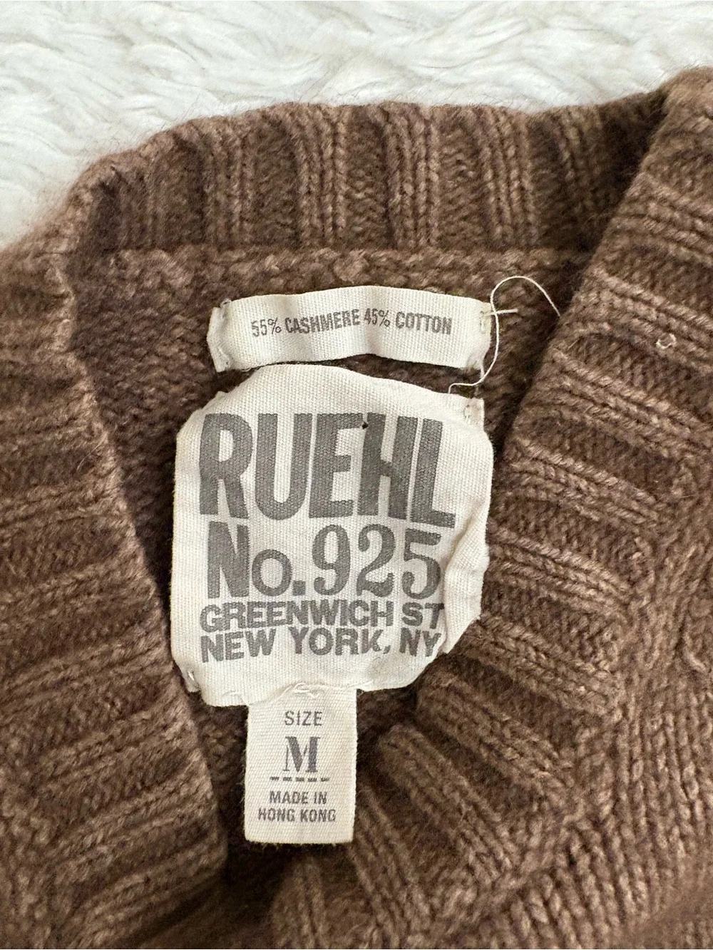 VINTAGE Y2K RUELH # 925 Cashmere Blend Women's Brown Crew Neck Sweater M Preppy